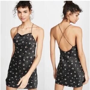 RE/DONE Black Floral Mini Dress with Spaghetti Straps